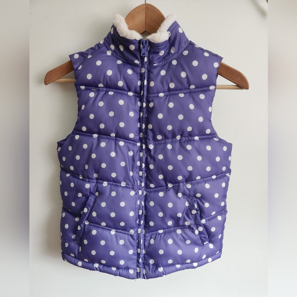 Gymboree girl's polka dot puffer vest, purple